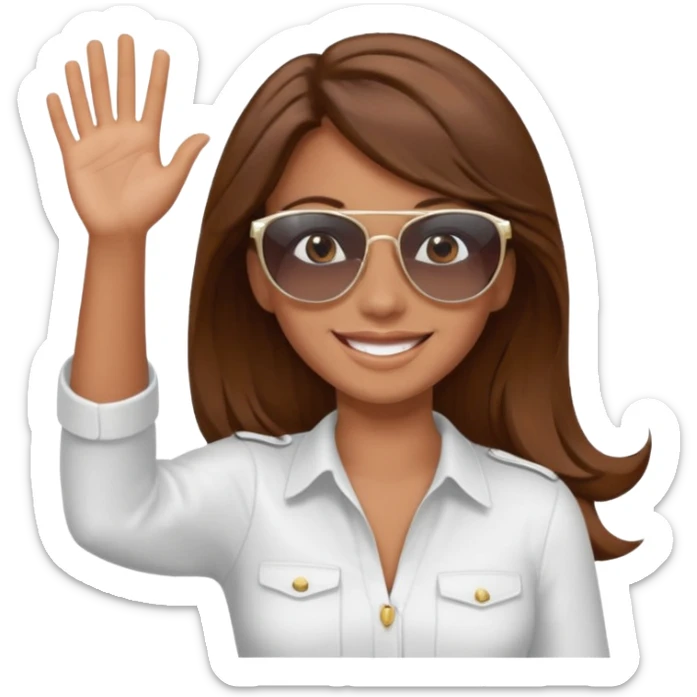 girl waving from the top of an airplane, simple, clear, no text sticker