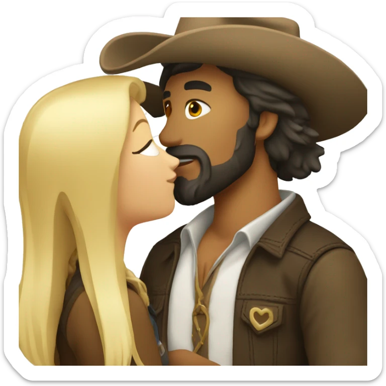 Dark hair cowboy with beard kissing a blond hair woman sticker