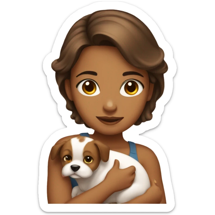 Pretty tanned girl with brown hair and a puppy  sticker
