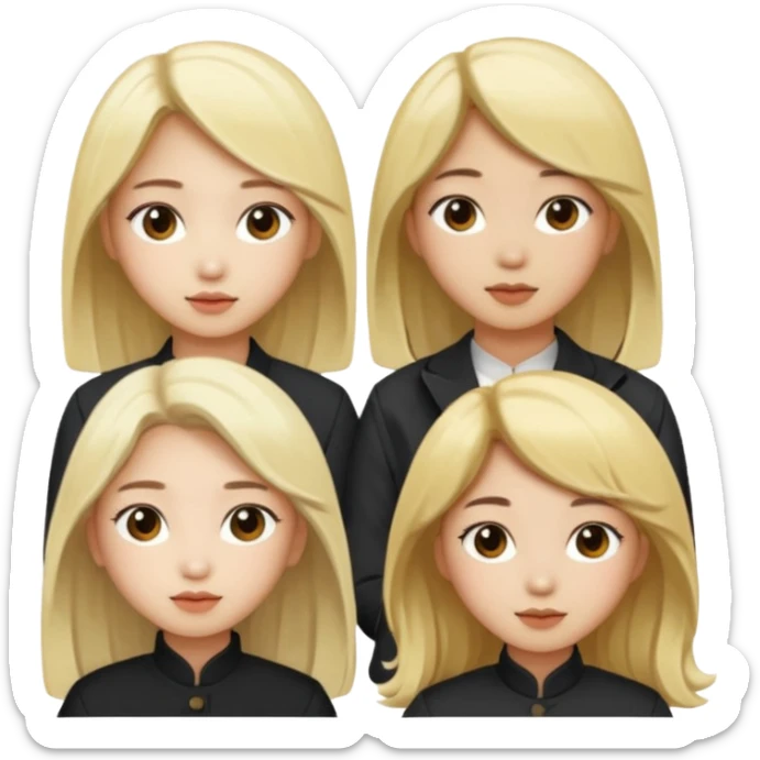 4 korean girls, hair colors: 1 blonde, 2 black, 1 brown sticker