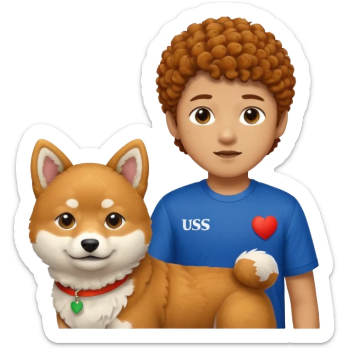 Italy flag shirt boy curly hair next to Shiba Inu sticker
