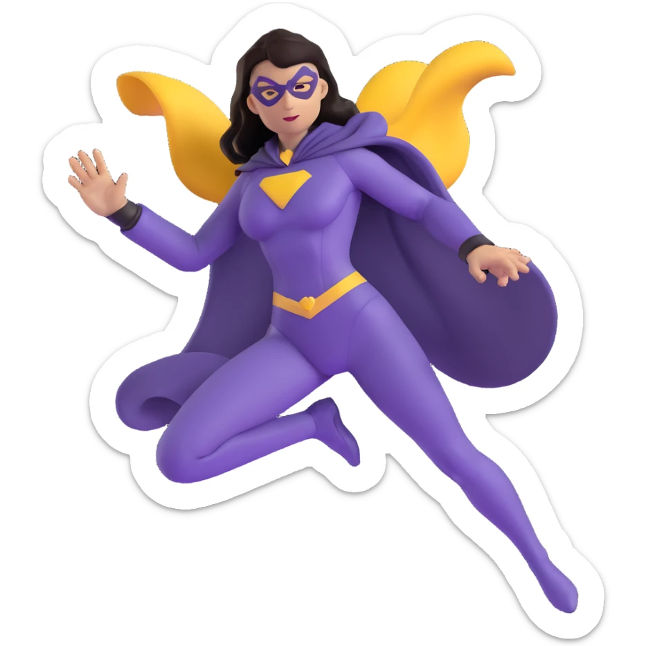 female superhero in a soft purple and black suit, magic swirling from hand sticker