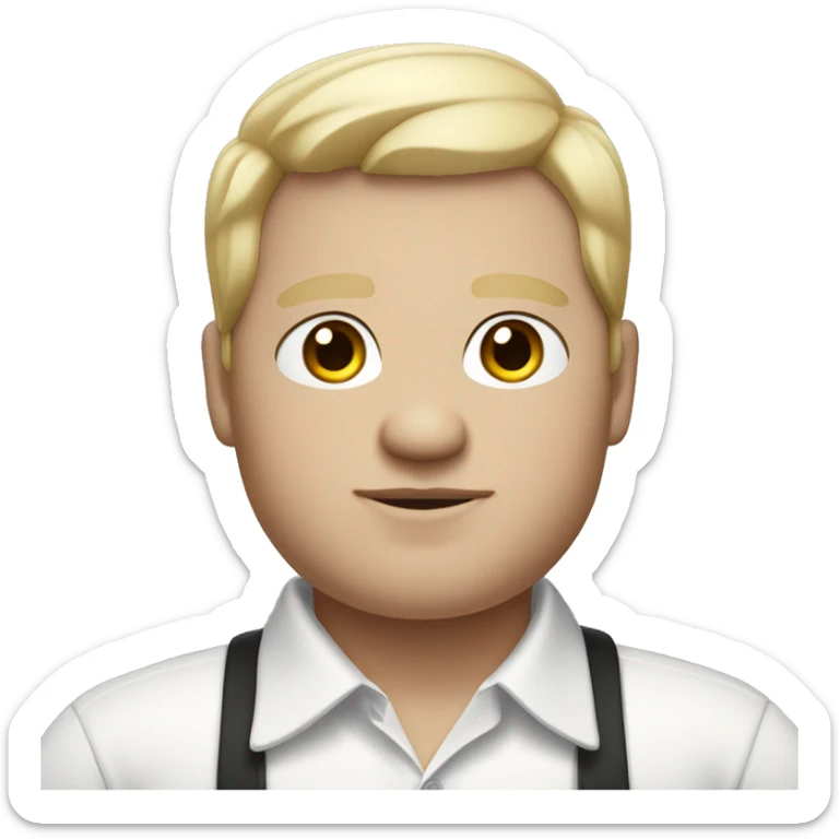 Chubby white-skinned man with straight black hair, wearing a white dress shirt. sticker