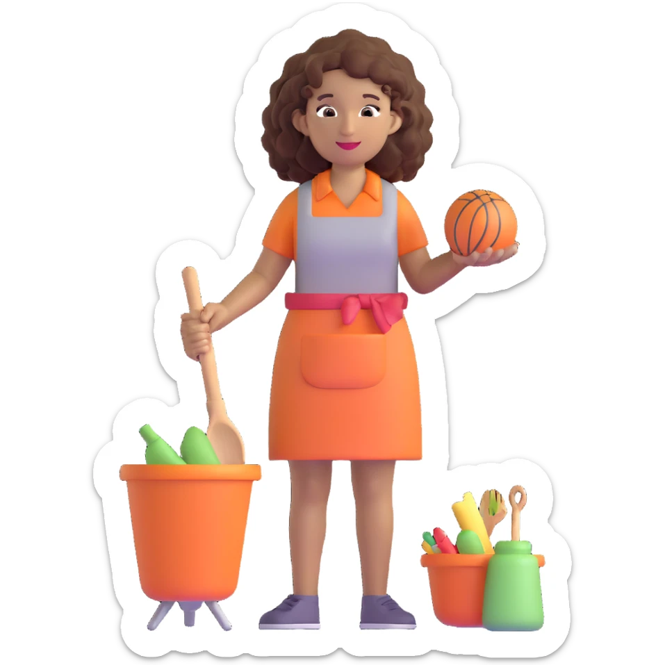 brown woman with curly hair, it girl, daily activities sticker