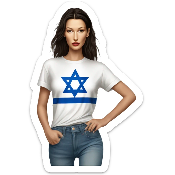 Bella hadid wearing t shirt with Israeli flag, full body sticker