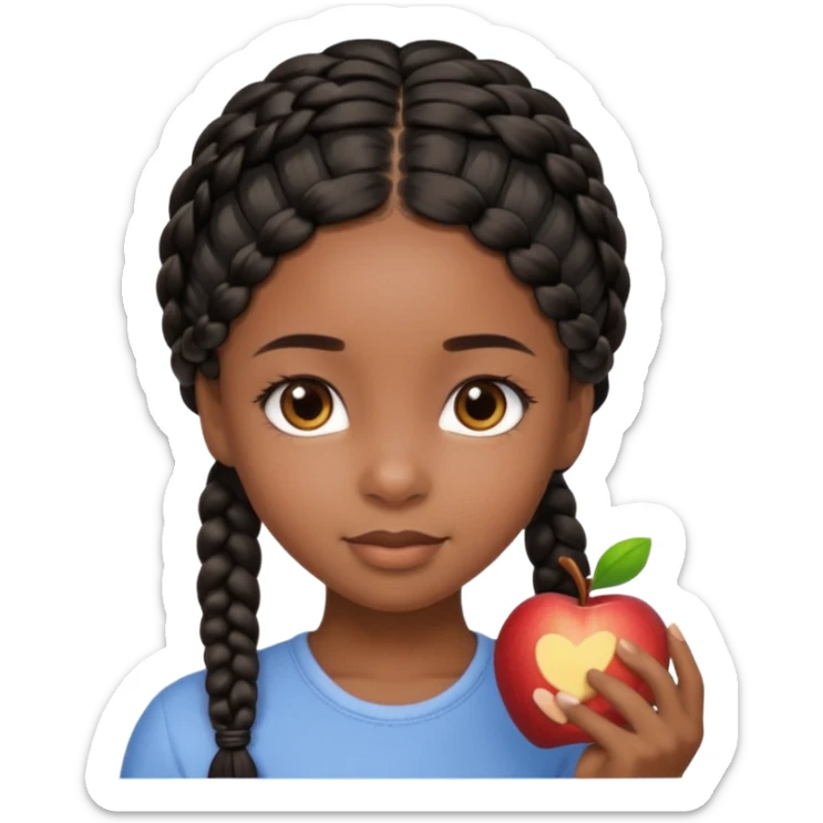 cute black girl with black braided hair and gentle brown eyes, face only, highly detailed and appealing, Apple emoji style sticker