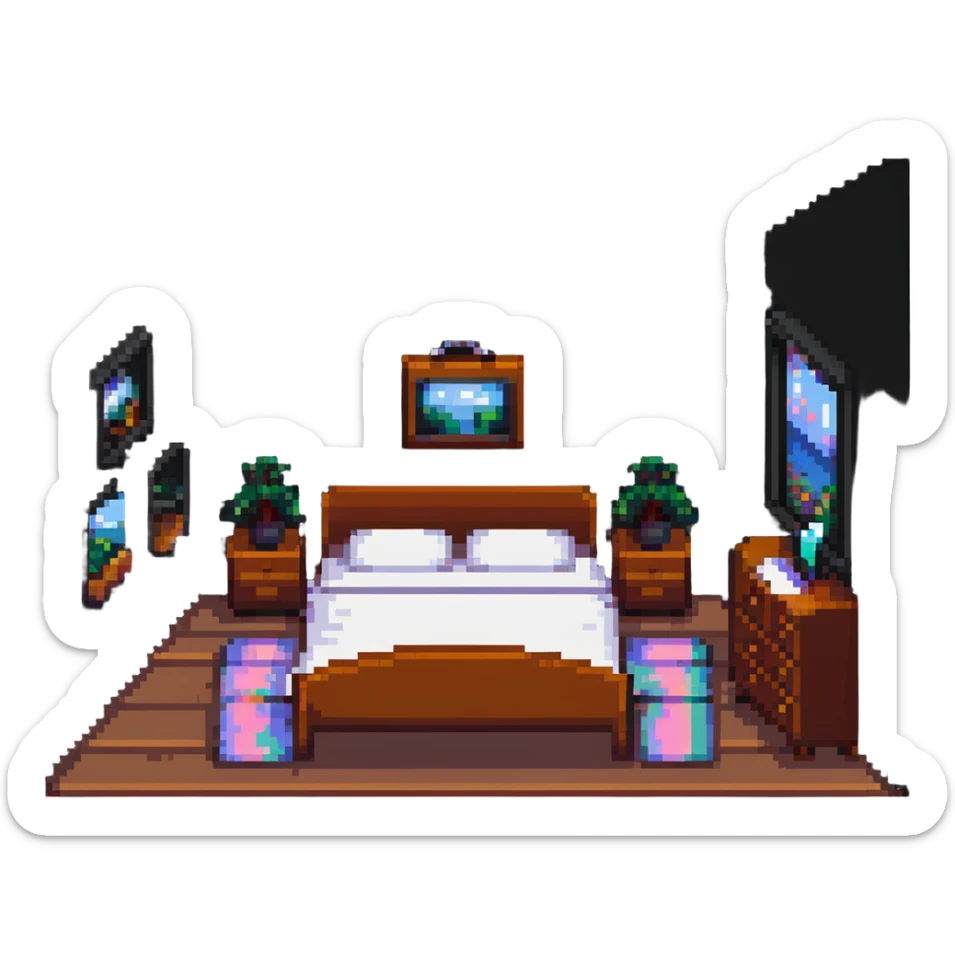 aesthetic bedroom with twinkly fairy lights and green vines growing on the walls sticker
