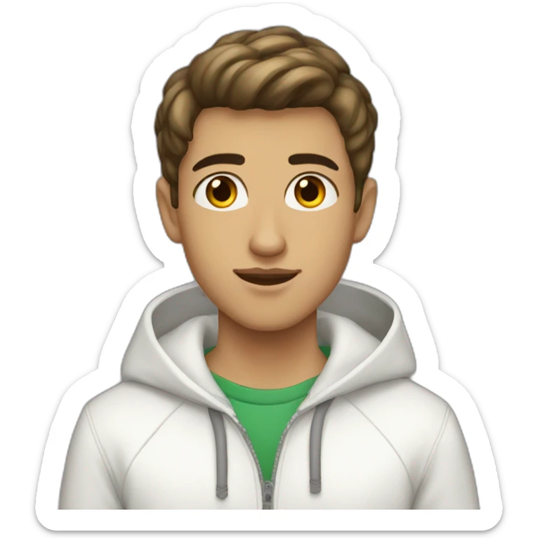 algerian teenage boy with very short gradient hair, brown eyes and long lashes, big nose and he is wear a white jacket sticker