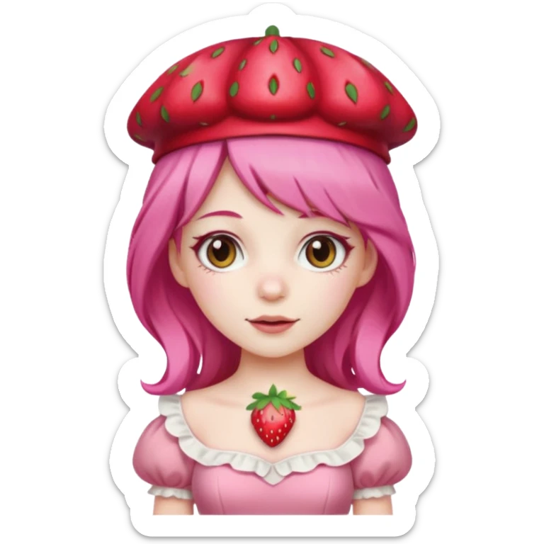 Strawberry princess pink hair pale strawberry hat and dress sticker