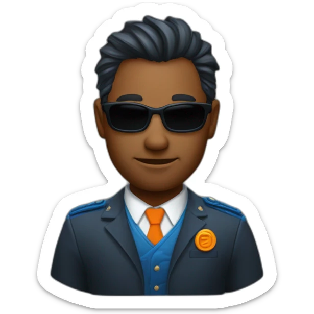 Un mec noir, avec des cheveux bleu et orange moutard. Sur la joue des symboles doré. Des cornes de bélier orange moutard sticker