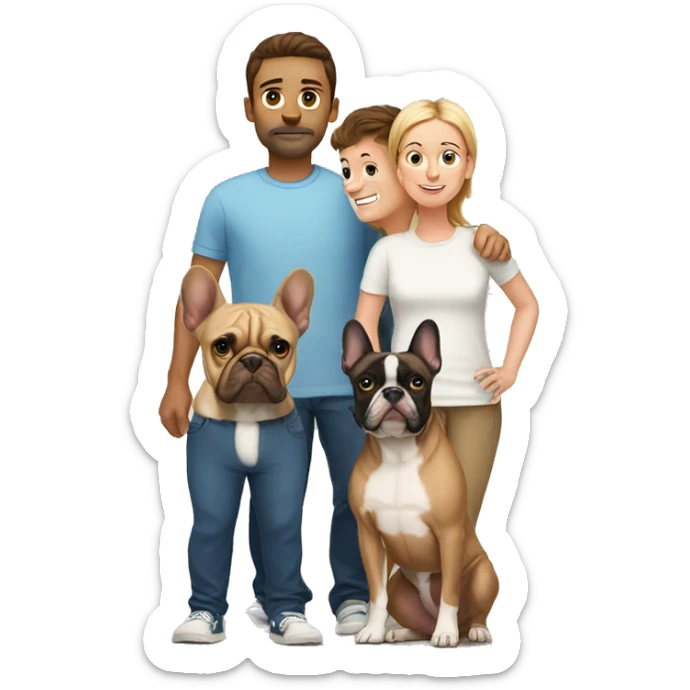 parents standing behind 3 sons and one french bulldog sticker