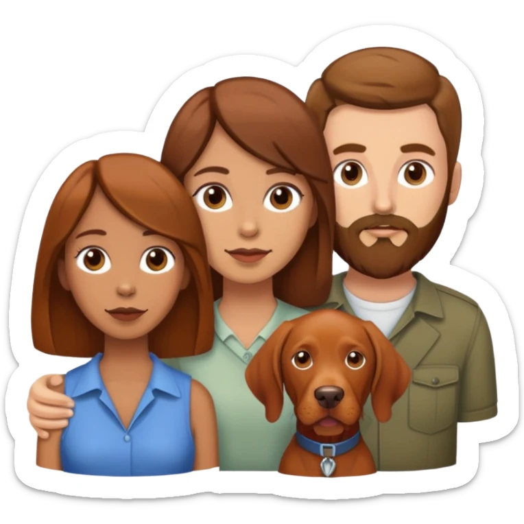 Brown hair tan female and brown hair white male with beard and vizsla sticker