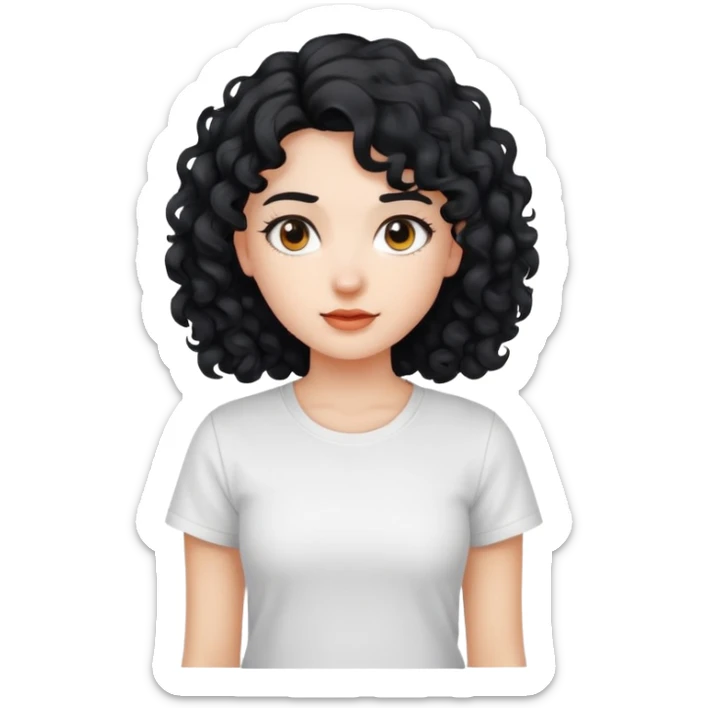 girl with curly black hair wearing a white t-shirt sticker