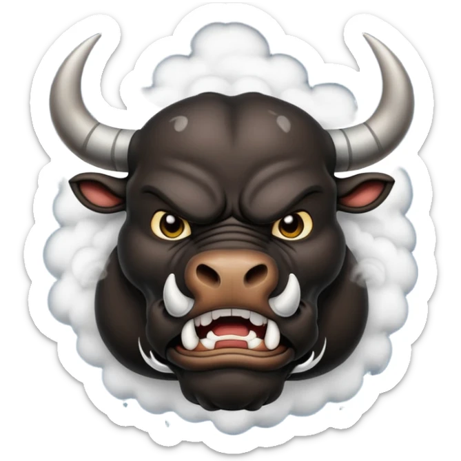 Emoji of an angry black powerful bull with steam coming out of its nose sticker