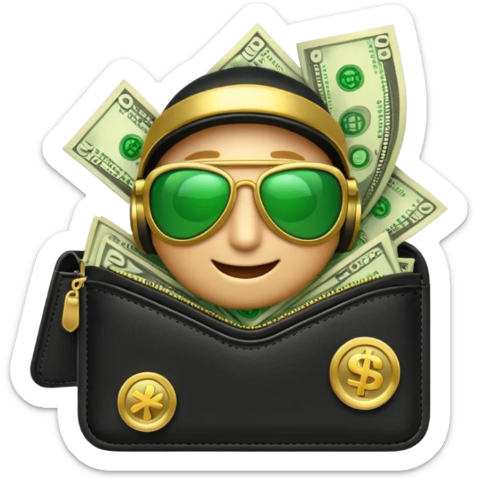 Aviator money emoji, wallet full of cash, casino vibe, premium 3D emoji style, clean, no background
 sticker