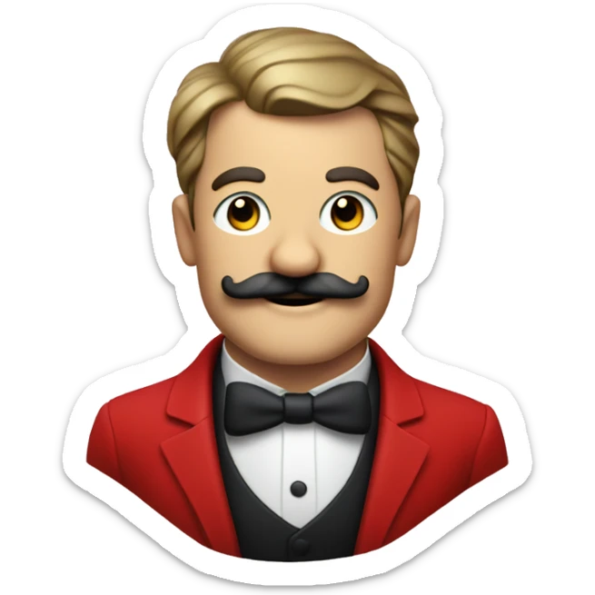 a butler in a red suit with a moustache invites you to come in waist-deep sticker