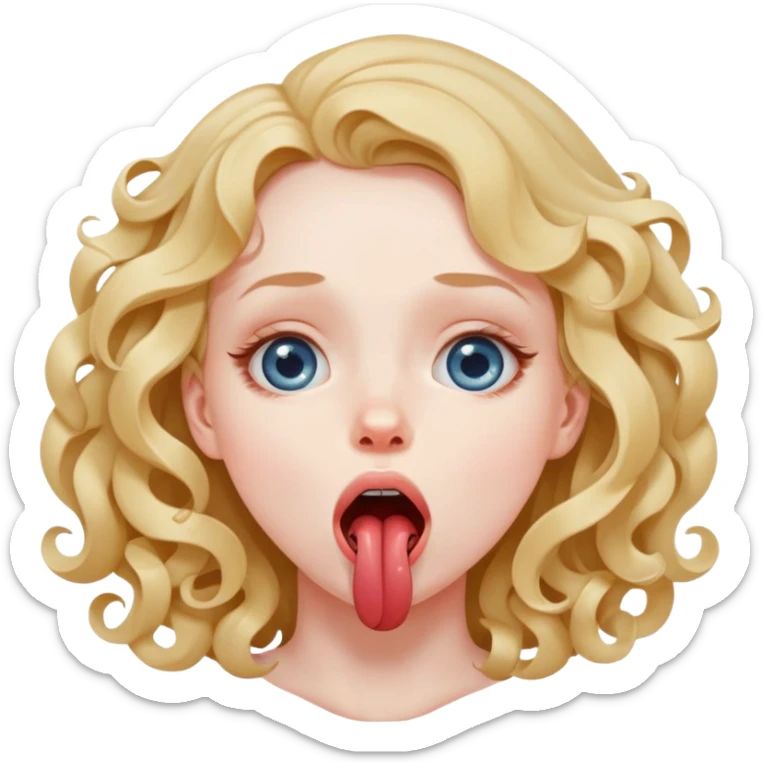 A girl with loose curls strangling her self with eyes looking up and  tongue slightly out of her mouth  sticker