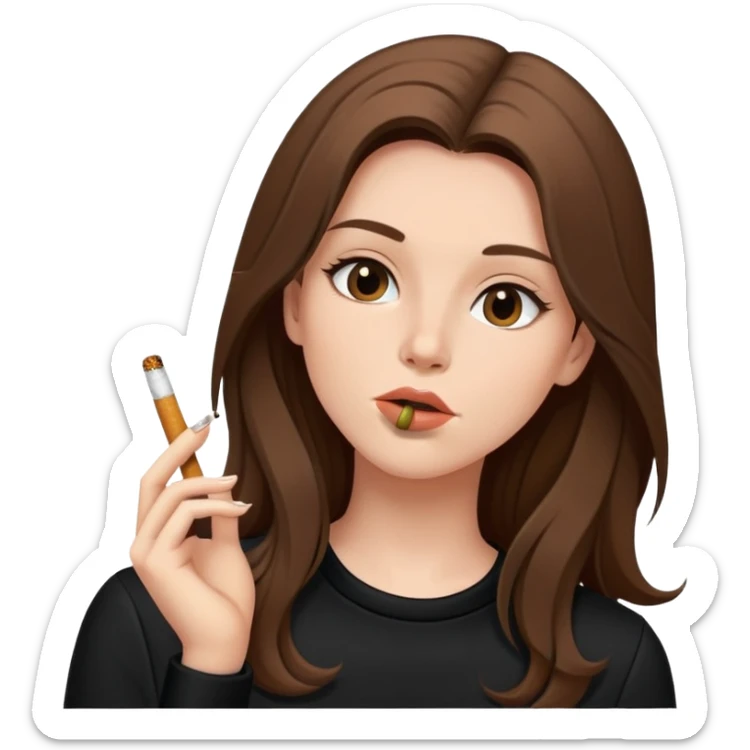Girl with long brown hair, black outfit and a cigarette in her mouth sticker