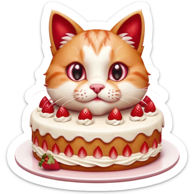 Close-up cinematic shot of a cat tasting strawberry cake, creamy frosting on its paws, dramatic soft lighting, warm tones, ultra detailed fur, shallow depth of field, professional photography style
, sticker