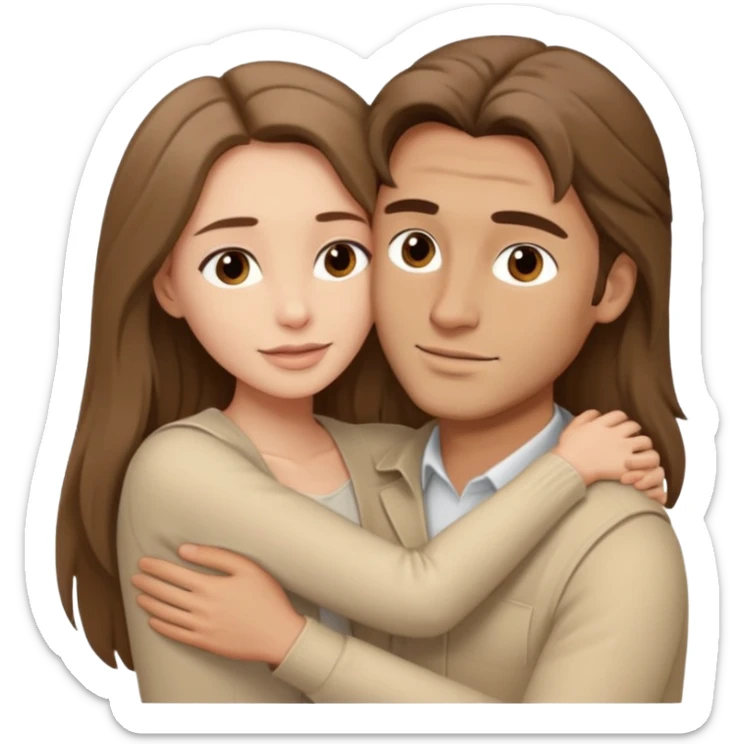 A white handsome man with brown hair in pale beige clothes supports and hugs a beautiful woman with long hair in pale beige clothes sticker