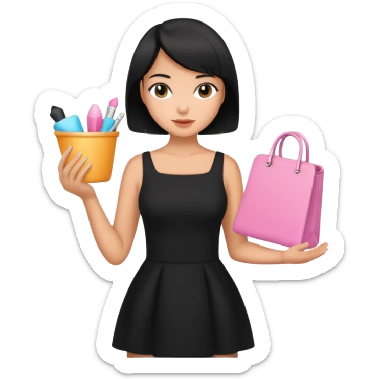 black short hair tanned woman, black dress girly things sticker