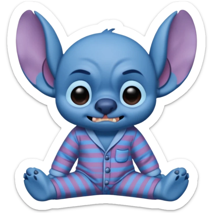 crie um memoji do personagem stitch onde ele esteja de pijama com carinha de sono assim como na imagem, porém sendo um memoji sticker