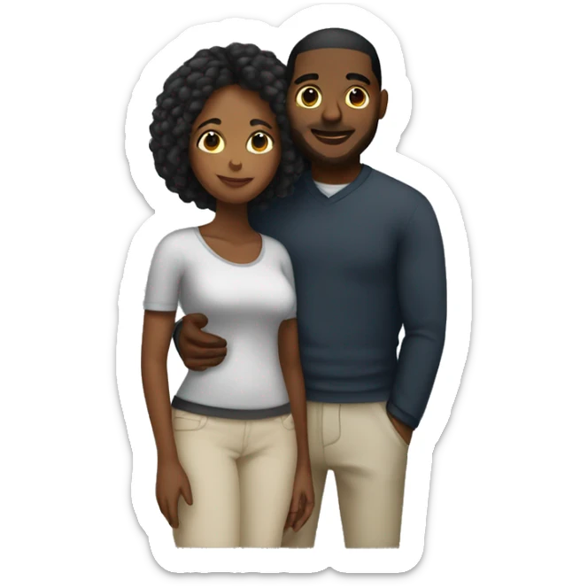 black couple hugging. The black woman with a big bum with a straight layered bob sticker