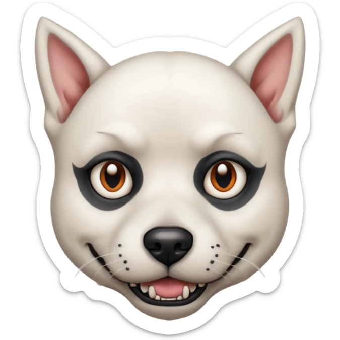 tattooed scary looking dog with heavy face tattoes, white dog and piercings sticker