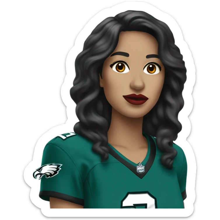  White female dark hair red lips wearing Philadelphia Eagles jersey sticker