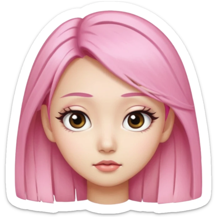 An Asian girl with pink-blonde hair, big eyes, thick eyebrows, and long eyelashes; only her head... sticker