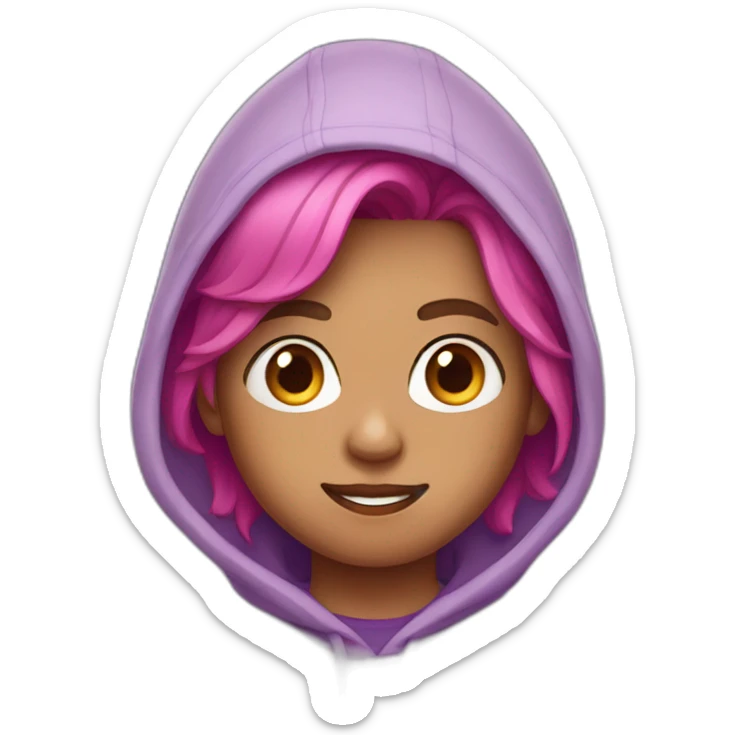 A boy with short bright pink hair, hair length of 6 millimeters and earrings in a purple hoodie sticker