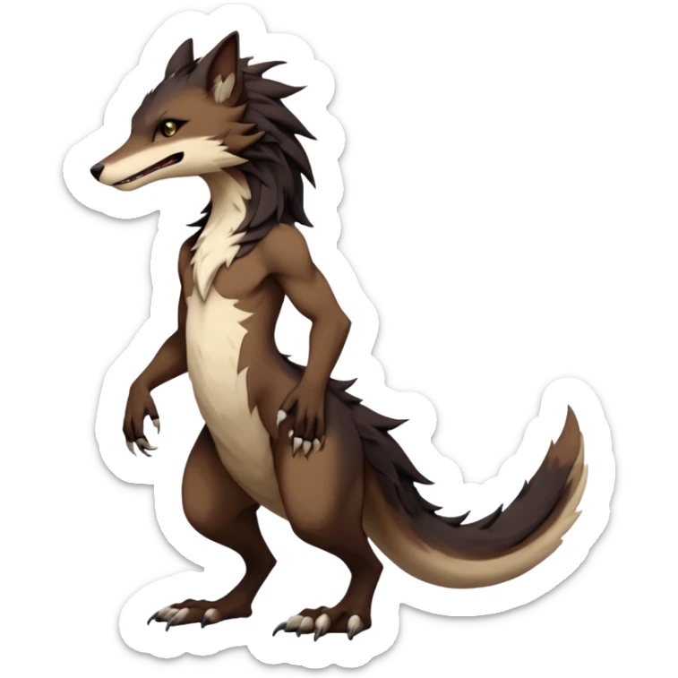 Brown and beige badass elegant wild beautiful natural cute badass epic anthro modern sergal-vernid-creature, full body, dark-brown-black-gradient pretty hair, outside, modern, anthropomorphic, aesthetic, art by LiLaiRa, art by art by Falvie sticker