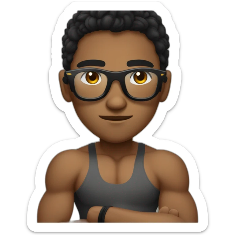 Boy Sri lankan MMA fighter with glases black and lisse hairwhit a boxer potition sticker