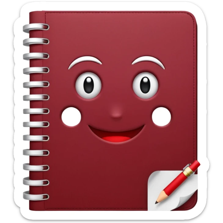 HAZ UN planificador de lista de objetivos en color vinotinto/rojo carmesí brillante, con hojas de cuaderno blancas (no agregues frutas ni nada de eso) https://imgproxy.attic.sh/insecure/f:png/plain/https://attic.sh/z0hvfdddapmiax935oa389bq0wzk  sticker