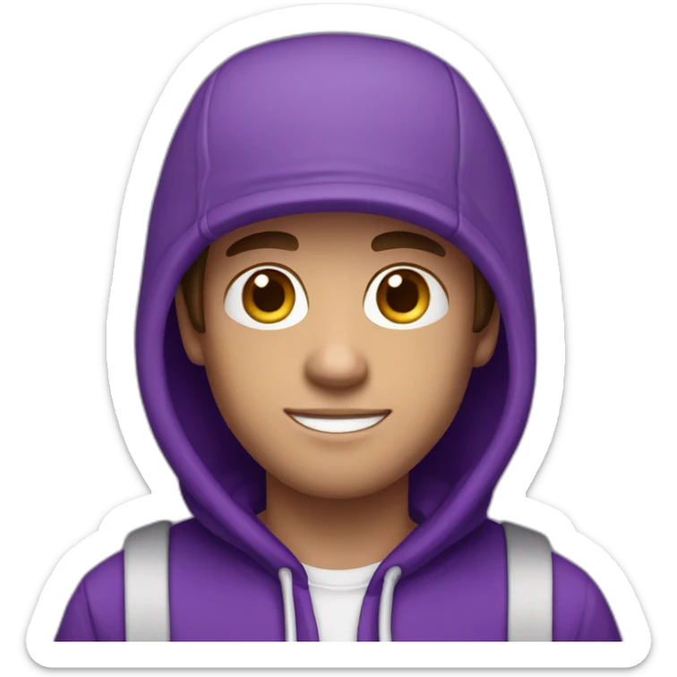 guy with brown hair and a purple cap white skin wearing a purple hoodie sticker