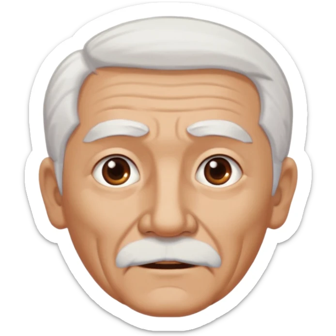 Illustrated emoji of an old man, white hair, dark eyes, tanned skin, without mustache sticker