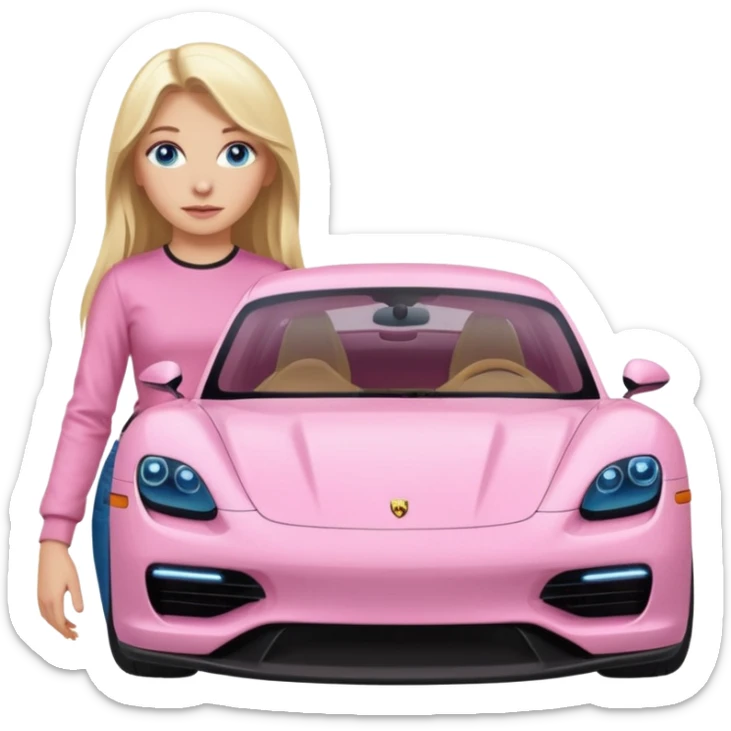 pink Porsche taycan blonde girl long hair blue eyes sticker