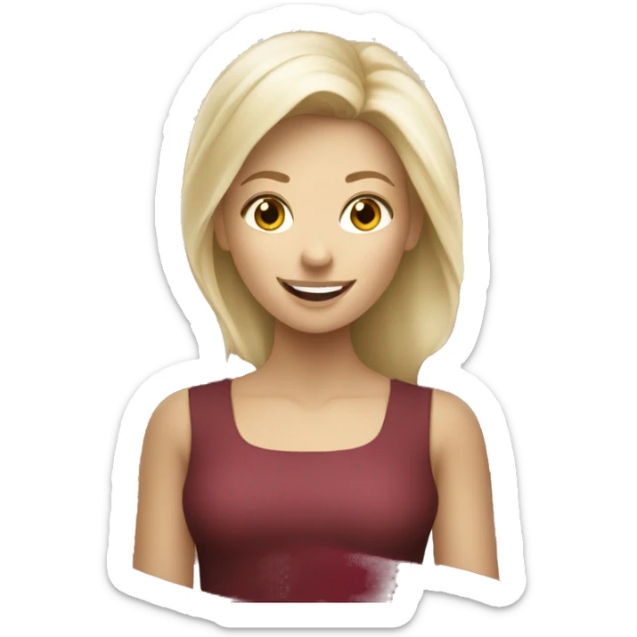 Happy blonde woman with a flag of Latvia sticker