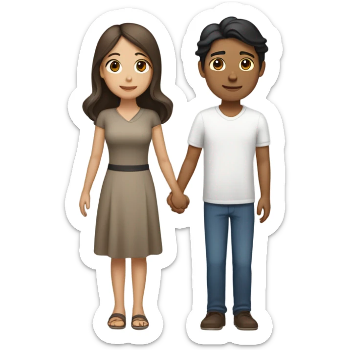 a couple holding hands. the guy has black middle part hair and is Persian and Filipino mix. the girl has brown medium length hair white and asian mix. sticker