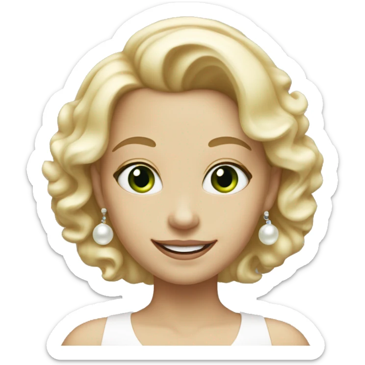 a blondish girl with green eyes and white skin smiling with pearl earrings  sticker