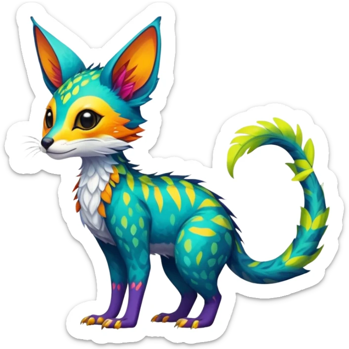 Feral Rare Fantasy vibrant tropical Vernid-Trico-species by LiLaiRa, random markings, tufted tail, tufted ears, full body sticker