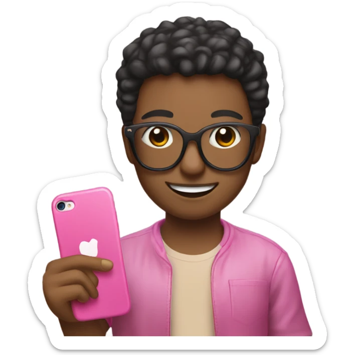 Me with dark glasses, nice smile holding a peace sign with a pink iPhone on my other hand  sticker
