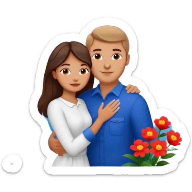 Hugging Couple traveling in Montenegro russian man and elegant  Latina girl delicate flowers and mountains in the background  sticker
