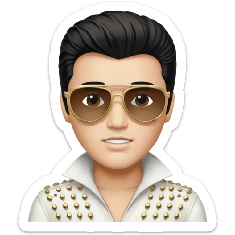 A boy with an Elvis Presley mask with sunglasses dressed as Elvis Presley sticker