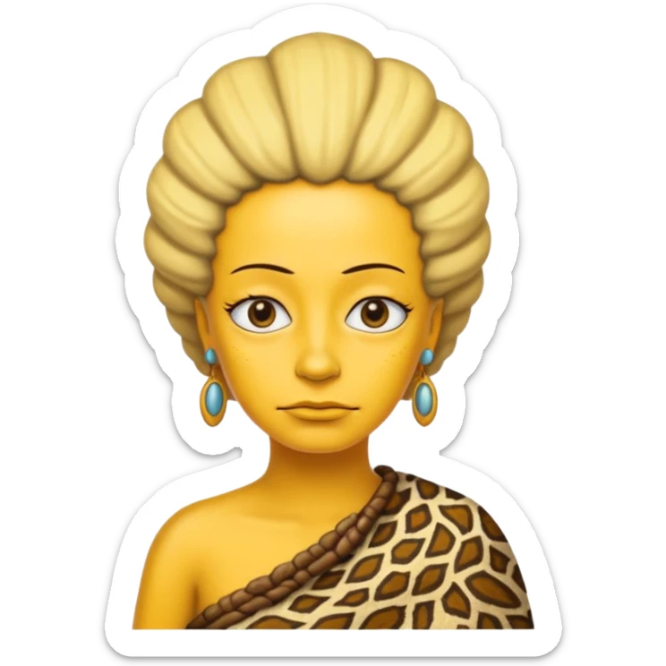 a simpson woman wearing ancient animal skin cloth, half body, icon, yellow skin sticker