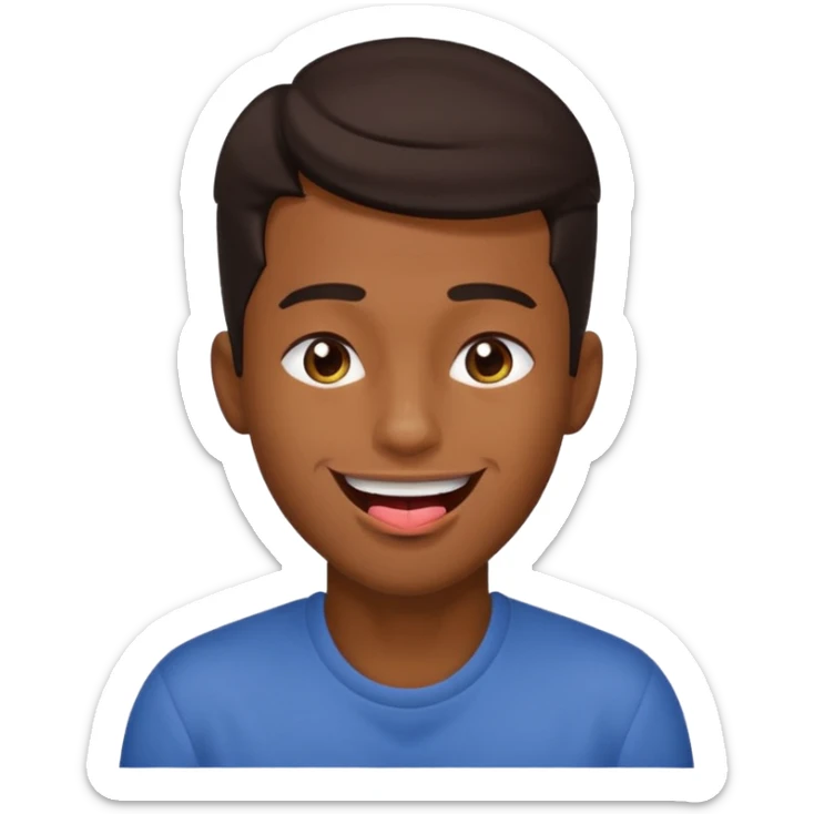 A brown skin guy with dark hair that is his covering forehead, his head is tilted back a bit and his tongue is out sticker