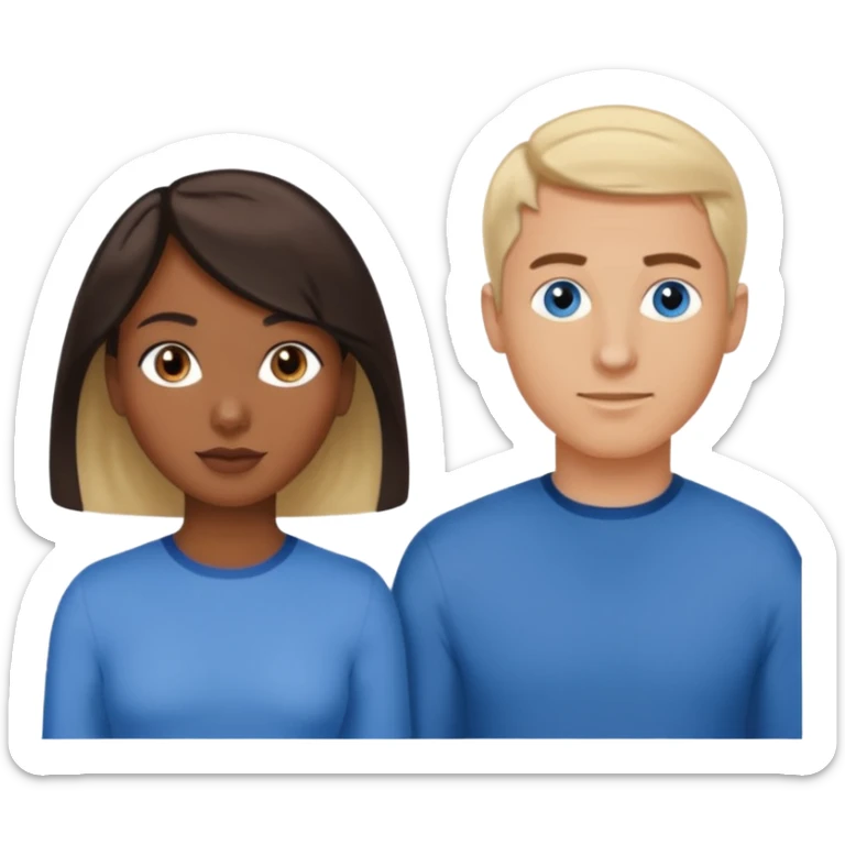 3 Friends standing side by side, charlie's angels style: 1 black woman with a short flat pressed bob, 1 hispanic man with a thin nose and long hair, and 1 white guy with blue eyes and a short brown-blonde haircut sticker