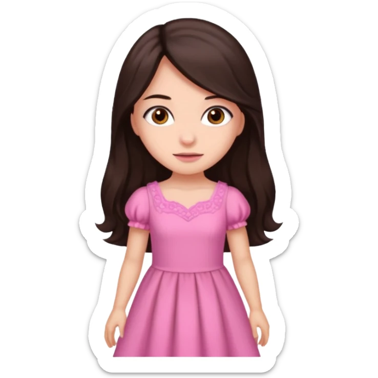 Azzyland dark brown long hair, brown eyes, pink dress sticker