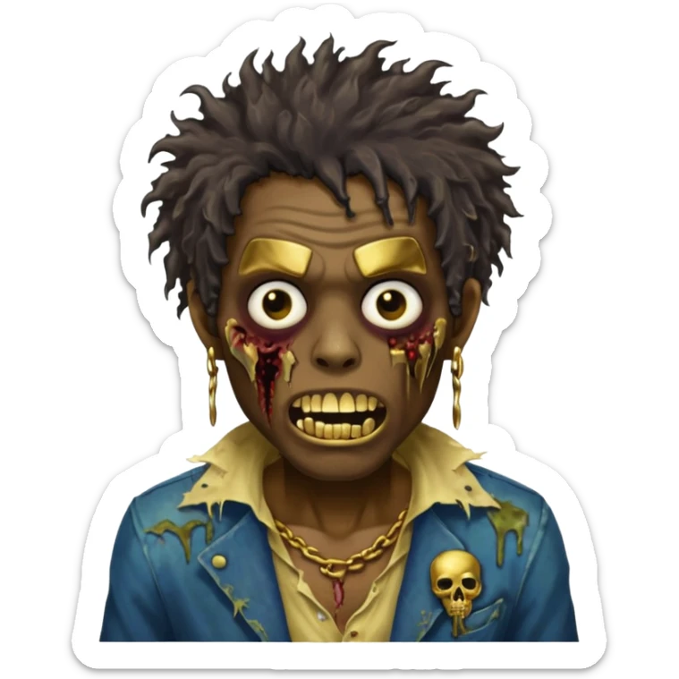 faça um homem zumbi, de cabelo crespo mostrando o dente de ouro sticker