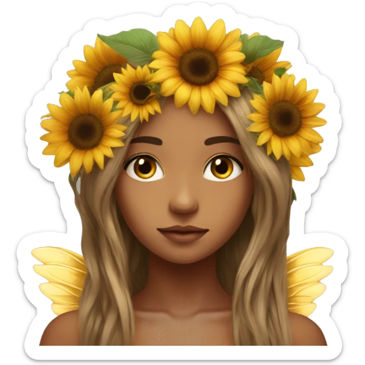 big wings, sunflower, Beautiful, fairy, gold, brown, long hair sticker